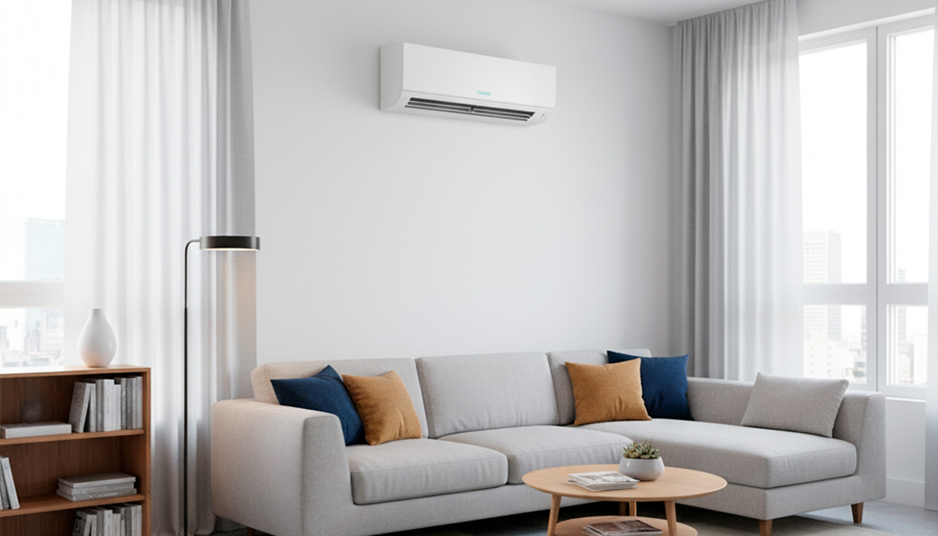 Técnico instalando ar condicionado